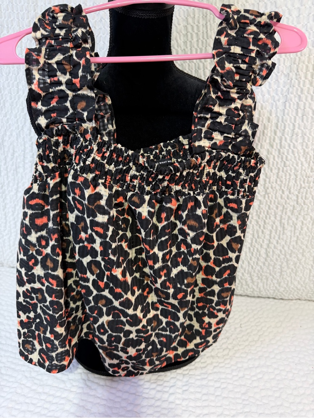 Who What Wear Smocked Leopard Print Tank Top - Black, Cream & Coral